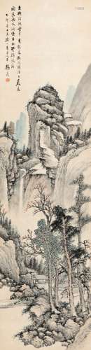 杨逸（1864～1929） 1915年作 岩泉山居图 立轴 设色纸本
