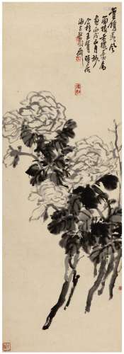王个簃（1896～1988） 1946年作 为曹简楼作  管领春风图 镜片 水墨纸...