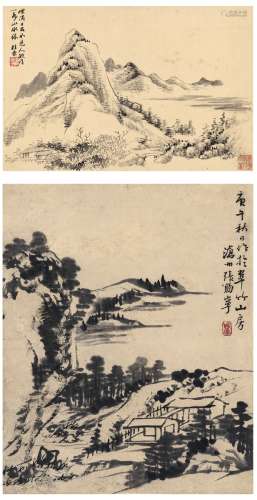 张赐宁（1743～1818） 山水二景 立轴（双挖） 水墨纸本