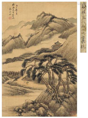秦祖永（1825～1884） 1869年作 携琴访友图 立轴 设色绢本