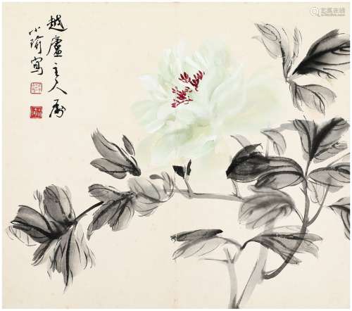孔小瑜（1899～1984） 为杨达邦作  牡丹花卉图 镜片 设色纸本