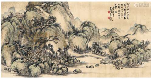 吴征（1878～1949） 1920年作 深林梵宇图 镜片 设色纸本