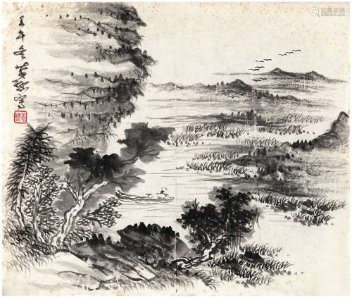 萧愻（1883～1944） 1942年作 富春大岭图 画心 设色纸本