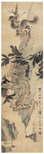 虚谷（1823～1896）（款） 松鼠图 镜片 设色纸本