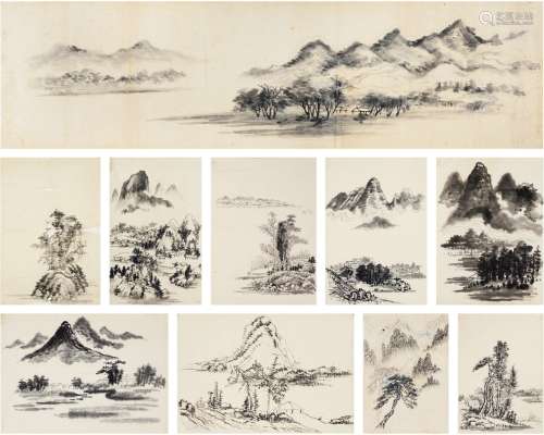 夏伊乔（1918～2012） 仿古山水十帧 画心（十帧） 水墨纸本