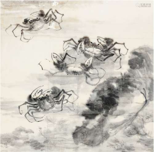 刘海粟（1896～1994） 荷塘蟹戏图 画心 水墨纸本