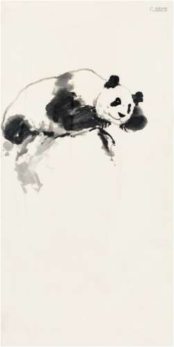 刘海粟（1896～1994） 熊猫卧石图 画心 水墨纸本