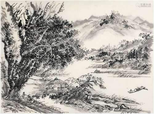 刘海粟（1896～1994） 溪亭闲话 画心 水墨纸本