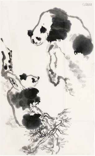 刘海粟（1896～1994） 熊猫佳偶图 画心 水墨纸本