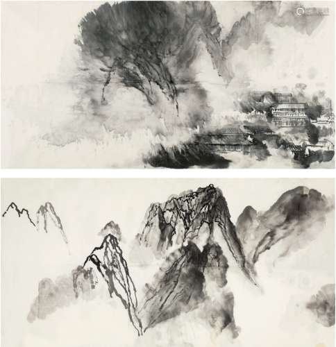 刘海粟（1896～1994） 黄山画稿二帧 画心（二帧） 水墨纸本