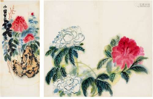 夏伊乔（1918～2012） 牡丹图二帧 画心（二帧） 设色纸本