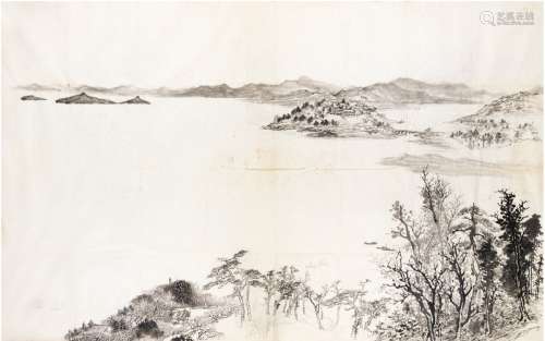 夏伊乔（1918～2012） 太湖工人疗养院巨制山水 画心 水墨纸本