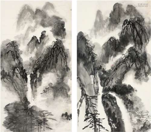 刘海粟（1896～1994） 黄山图 画心（二帧） 水墨纸本
