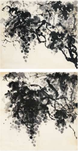 刘海粟（1896～1994） 墨葡萄图二帧 画心（二帧） 水墨纸本