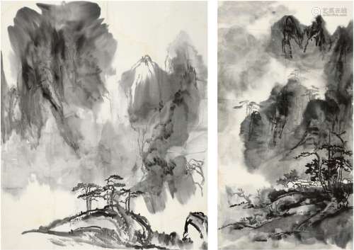 刘海粟（1896～1994） 云山图·山树小隐图 画心（二帧） 水墨纸本