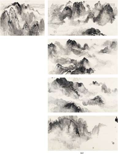 刘海粟（1896～1994） 黄山画稿五帧 画心（五帧） 水墨纸本