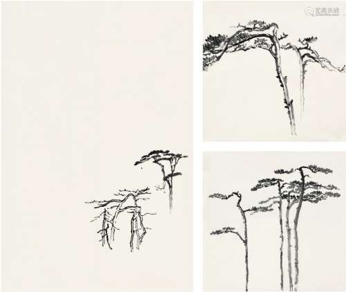 刘海粟（1896～1994） 墨松三帧 画心（三帧） 水墨纸本