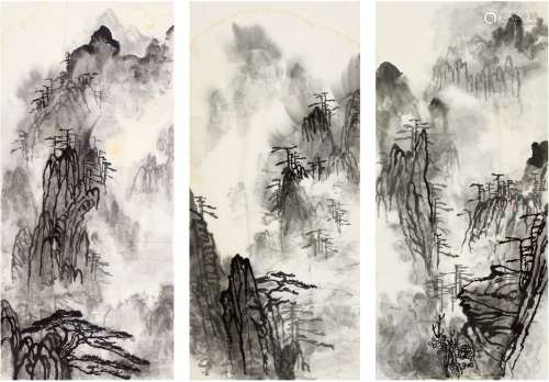 刘海粟（1896～1994） 黄山山水三帧 画心（三帧） 水墨纸本