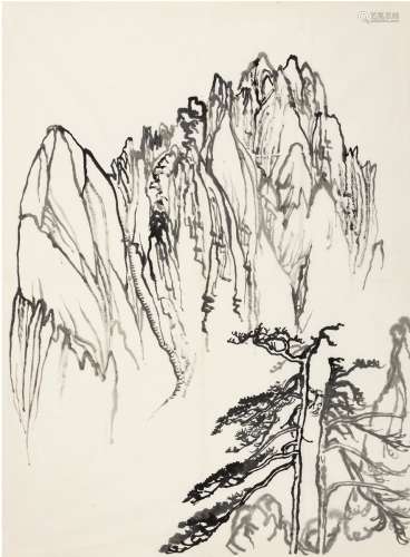 刘海粟（1896～1994） 黄山天都峰速写 画心 水墨纸本