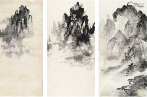 刘海粟（1896～1994） 黄山画稿三帧 画心（三帧） 水墨纸本