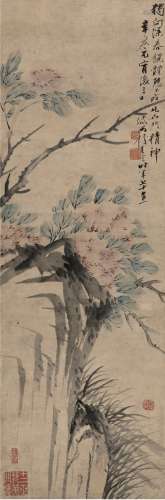 钱善言（1780～1853） 1851年作 牡丹灵石图 立轴 设色纸本