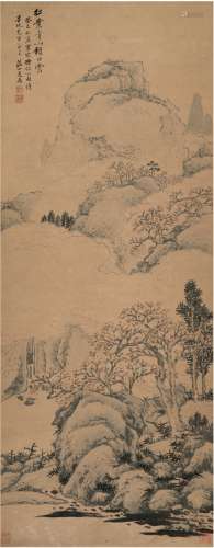 文鼎（1766～1852） 1833年作 红叶青山图 立轴 设色纸本