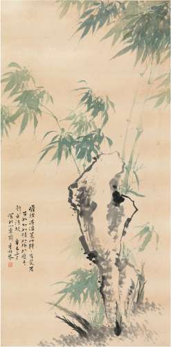 季桂芬（1858～1908） 1881年作 竹石图 立轴 设色纸本