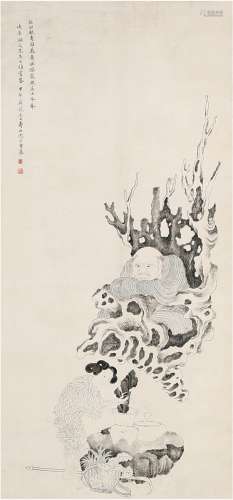 沈石芗（1794～1856） 1834年作 瑶姬献寿图 立轴 水墨纸本