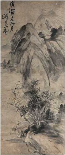 龚晴皋（1755～1831） 1830年作 高山垂钓图 立轴 水墨纸本