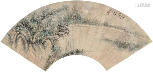 蔡嘉（1686～1779） 1742年作 江山明月图 扇页 设色纸本