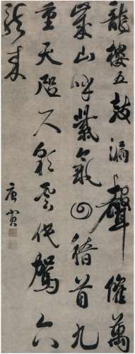 唐寅（1470～1523）（款） 行书  七言诗 立轴 纸本