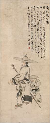 张士保（1805～1879） 东坡戴笠图 镜片 设色纸本