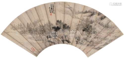 李嘉福（1839～1904） 1885年作 山居图 扇页 水墨纸本
