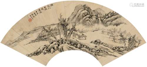 李世倬（1687～1770）（款） 1754年作 拟古山水 扇页 水墨纸本