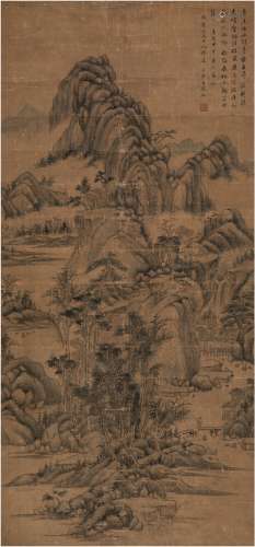 关炳（清） 1824年作 层厓丛树图 立轴 设色绢本
