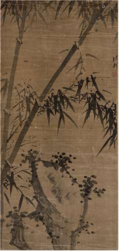 诸升（1617～1691） 竹石图 立轴 水墨绢本