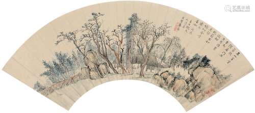 毕涵（1732～1807） 1748年作 草堂独居图 扇轴 设色纸本