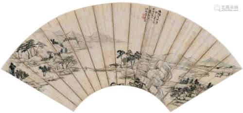 李嘉福（1839～1904） 1893年作 溪山图 扇页 设色纸本