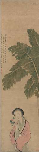 王绳祖（清） 1883年作 芭蕉仕女图 立轴 设色绢本