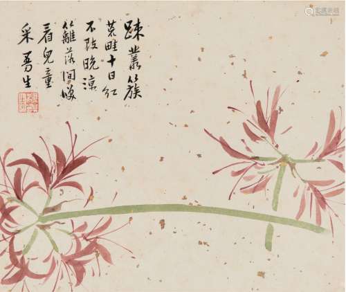 陈鸿寿（1768～1822） 踈丛红艳图 镜片 设色洒金纸本