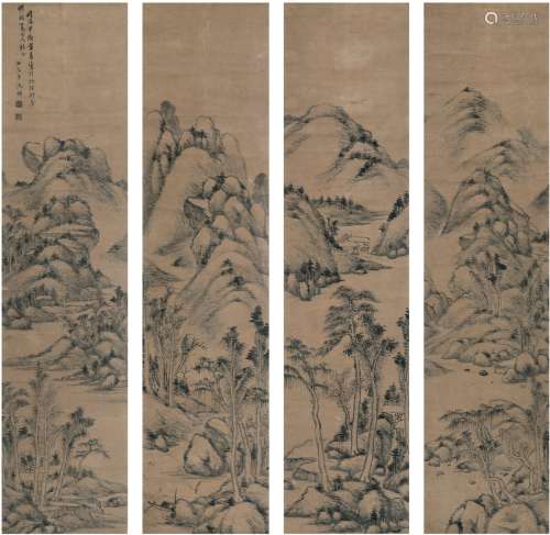 沈翰（清） 1874年作 山水四屏 四屏 水墨纸本