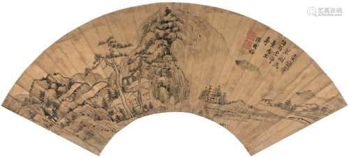 恽厥初（1572～1652） 崇峦耸翠图 扇页 水墨泥金纸本