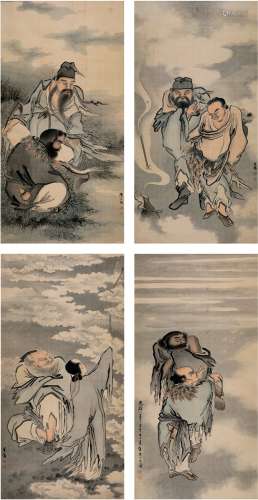 陈光德（清） 1882年作 人物四屏 四屏 设色绢本