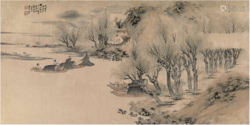 袁凤梧（清） 1886年作 舟行图 横披 设色纸本