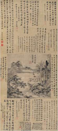 沈周（1427～1509） 秋林晚眺图 立轴 设色纸本