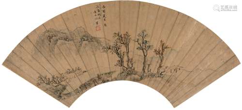 卞文瑜（约1576～1671后） 山居图 扇面 设色泥金纸本