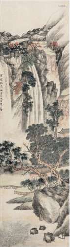 李嘉福（1839～1904） 瀑布图 立轴 设色纸本