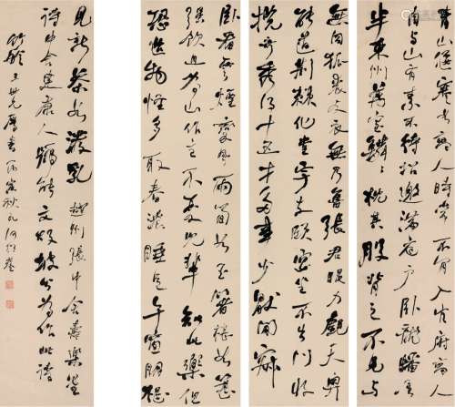 何绍基（1799～1873） 1866年作 行书  苏轼诗 四屏 纸本