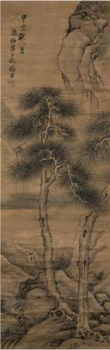 方大猷（1597～？） 1614年作 松石图 立轴 水墨绢本