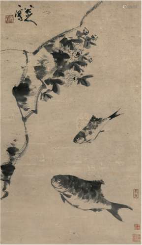 八大山人（1626～1705）（款） 鱼趣图 立轴 水墨纸本